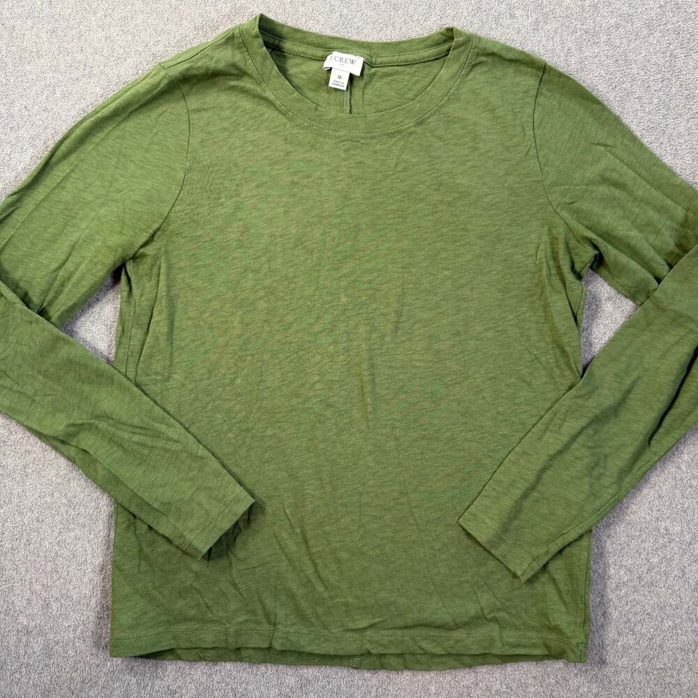 J.Crew Women's Small Olive Green 100% Cotton Long Sleeve Crew Neck T-Shirt Top